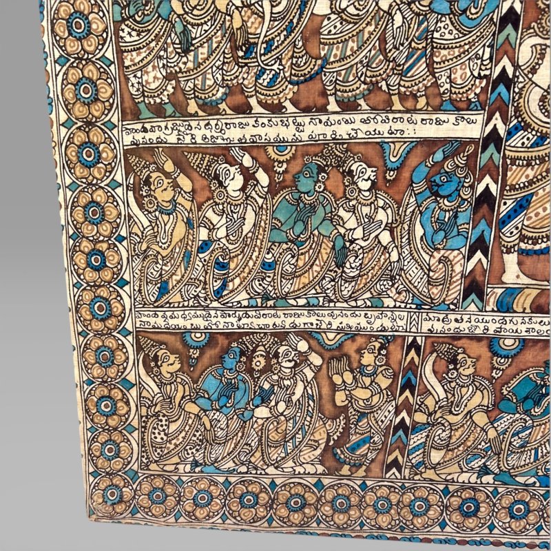 Antique Large Indian Kalamkari Temple Painting Hindu Story Textile Wall Art (2) - Image 9